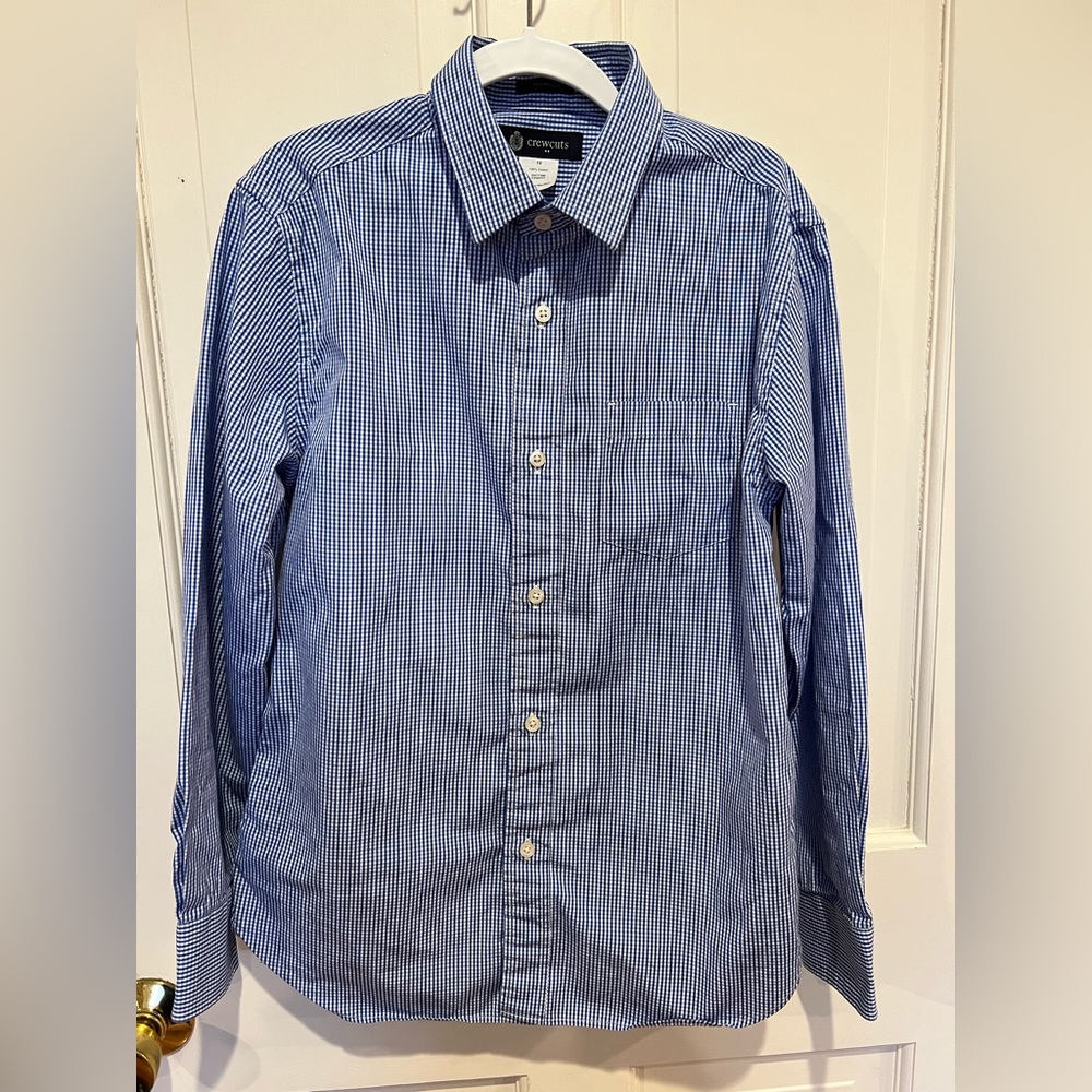 Crewcuts boys blue and white gingham button down